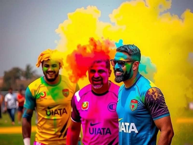Indian Rugby Legends: The Game Holi Event Holi event in Indian Rugby Legends: The Game showing players covered in colored powder